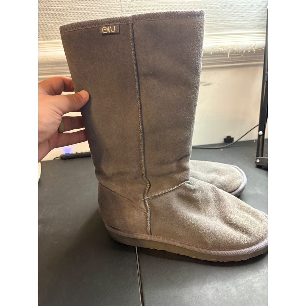 EMU Australia Grey Suede Wool Lined Boots Womens 9 Mens 8 Mid Calf Pull On